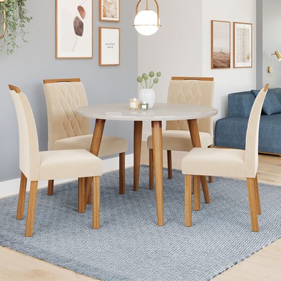Mesa de Jantar 4 Lugares Dani Juliana com Vidro Madeira/Off White/Nude - Cimol