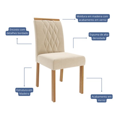 Mesa de Jantar 8 Lugares Ester Juliana com Vidro Ripado Cinamomo/Off White/Nude - Cimol