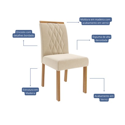 Mesa de Jantar 8 Lugares Ester Juliana com Vidro Ripado Cinamomo/Off White/Nude - Cimol