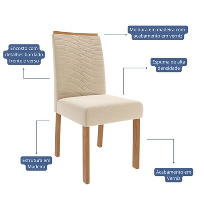 Mesa de Jantar 6 Lugares Louise Clarice com Vidro Cinamomo/Off White/Nude - Cimol