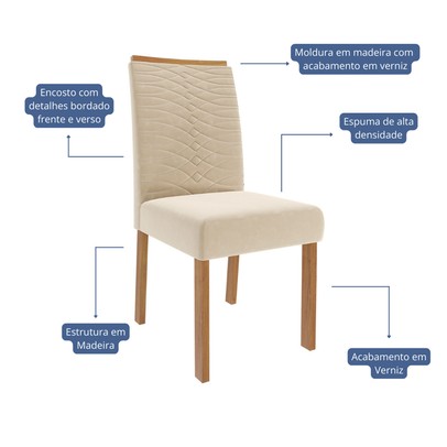 Mesa de Jantar 6 Lugares Louise Clarice com Vidro Cinamomo/Off White/Nude - Cimol