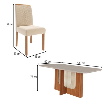 Mesa de Jantar 6 Lugares Louise Clarice com Vidro Cinamomo/Off White/Nude - Cimol