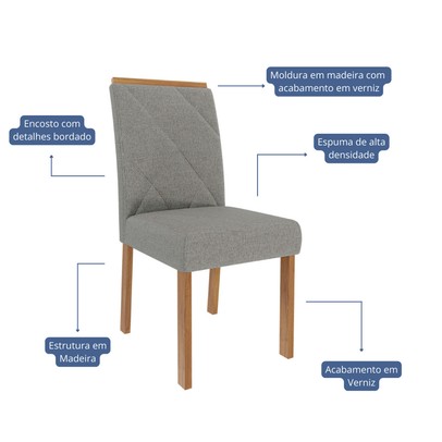 Mesa de Jantar 6 Lugares Louise Fernanda com Vidro Cinamomo/Off White/Grafite - Cimol