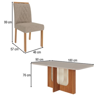 Mesa de Jantar 6 Lugares Louise Juliana com Vidro Cinamomo/Off White/Bege - Cimol