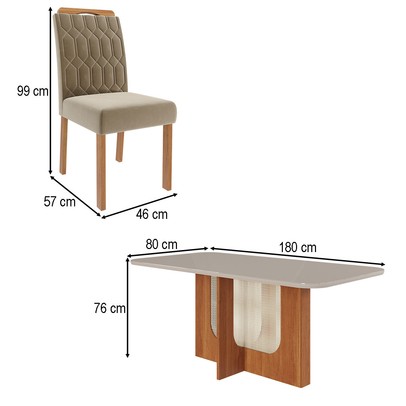 Mesa de Jantar 6 Lugares Louise Paola com Vidro Cinamomo/Off White/Joli - Cimol