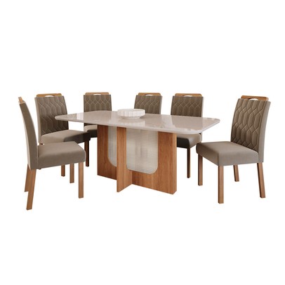 Mesa de Jantar 6 Lugares Louise Paola com Vidro Cinamomo/Off White/Joli - Cimol