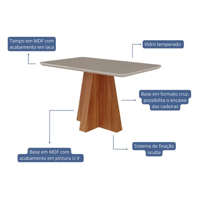 Mesa de Jantar 4 Lugares Maitê Clarice com Vidro Cinamomo/Off White/Nude - Cimol