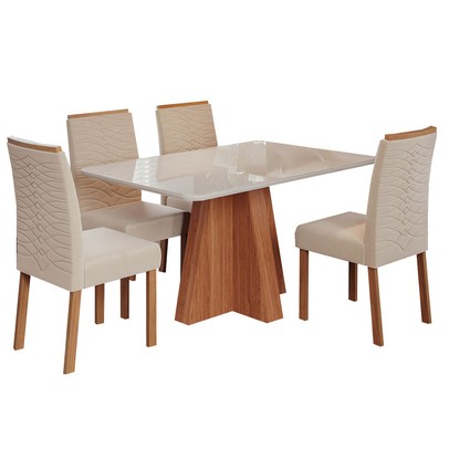 Mesa de Jantar 4 Lugares Maitê Clarice com Vidro Cinamomo/Off White/Nude - Cimol