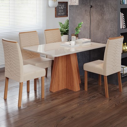 Mesa de Jantar 4 Lugares Maitê Clarice com Vidro Cinamomo/Off White/Nude - Cimol