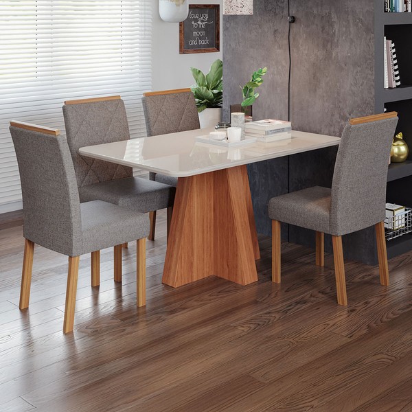 Mesa de Jantar 4 Lugares Maitê Cinamomo/Off White/Grafite - Cimol