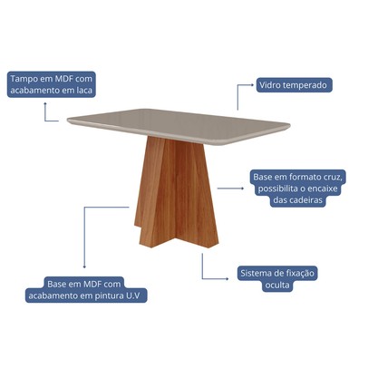 Mesa de Jantar 4 Lugares Maitê Juliana com Vidro Cinamomo/Off White/Bege - Cimol