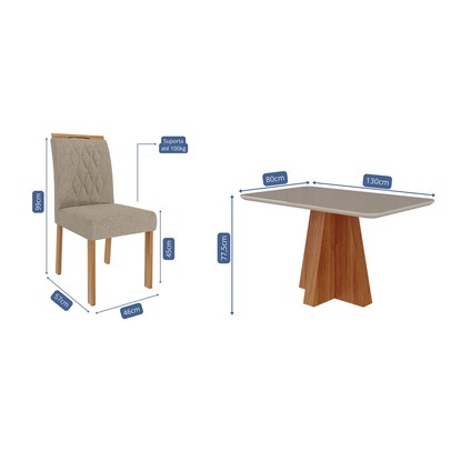 Mesa de Jantar 4 Lugares Maitê Juliana com Vidro Cinamomo/Off White/Bege - Cimol