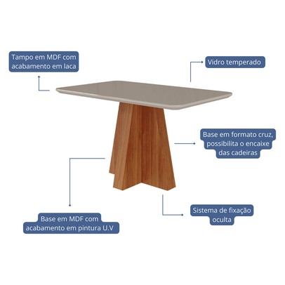 Mesa de Jantar 4 Lugares Maitê Paola com Vidro Cinamomo/Off White/Joli - Cimol