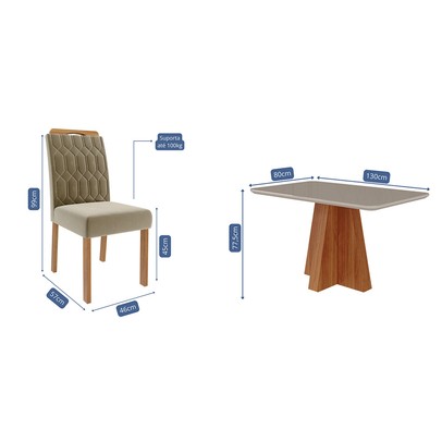 Mesa de Jantar 4 Lugares Maitê Paola com Vidro Cinamomo/Off White/Joli - Cimol