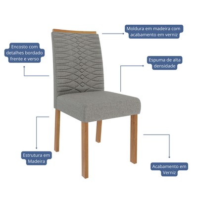 Mesa de Jantar 6 Lugares Maitê Clarice com Vidro Cinamomo/Off White/Grafite - Cimol