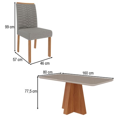 Mesa de Jantar 6 Lugares Maitê Clarice com Vidro Cinamomo/Off White/Grafite - Cimol