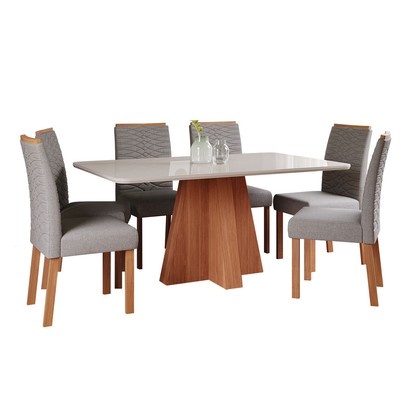 Mesa de Jantar 6 Lugares Maitê Clarice com Vidro Cinamomo/Off White/Grafite - Cimol