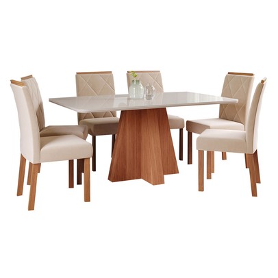 Mesa de Jantar 6 Lugares Maitê Fernanda com Vidro Cinamomo/Off White/Nude - Cimol