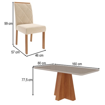 Mesa de Jantar 6 Lugares Maitê Fernanda com Vidro Cinamomo/Off White/Nude - Cimol