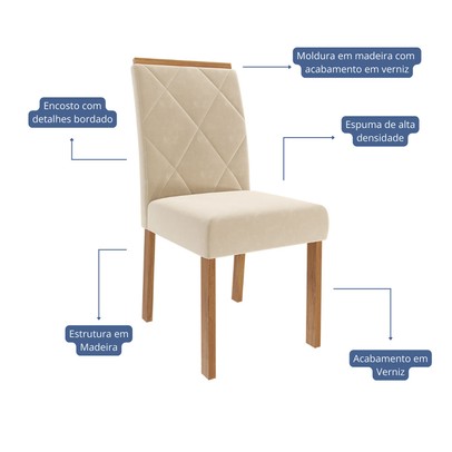 Mesa de Jantar 6 Lugares Maitê Fernanda com Vidro Cinamomo/Off White/Nude - Cimol