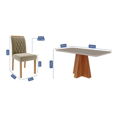 Mesa de Jantar 6 Lugares Maitê Juliana com Vidro Cinamomo/Off White/Joli - Cimol