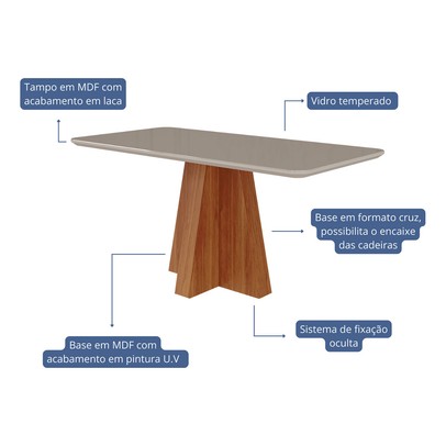 Mesa de Jantar 6 Lugares Maitê Juliana com Vidro Cinamomo/Off White/Joli - Cimol