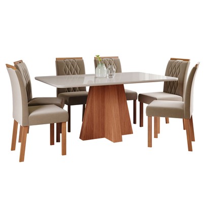 Mesa de Jantar 6 Lugares Maitê Juliana com Vidro Cinamomo/Off White/Joli - Cimol