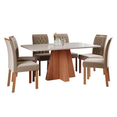 Mesa de Jantar 6 Lugares Maitê Juliana com Vidro Cinamomo/Off White/Joli - Cimol