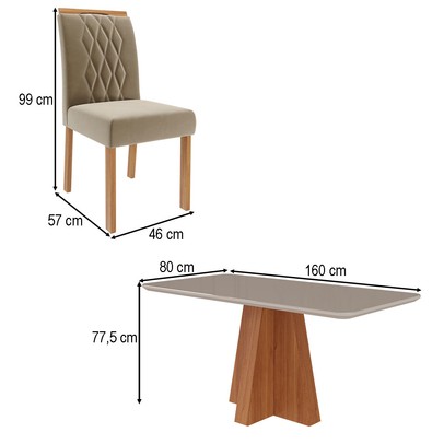 Mesa de Jantar 6 Lugares Maitê Juliana com Vidro Cinamomo/Off White/Joli - Cimol