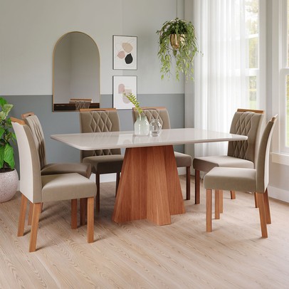 Mesa de Jantar 6 Lugares Maitê Juliana com Vidro Cinamomo/Off White/Joli - Cimol