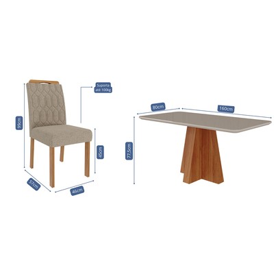 Mesa de Jantar 6 Lugares Maitê Paola com Vidro Cinamomo/Off White/Bege - Cimol