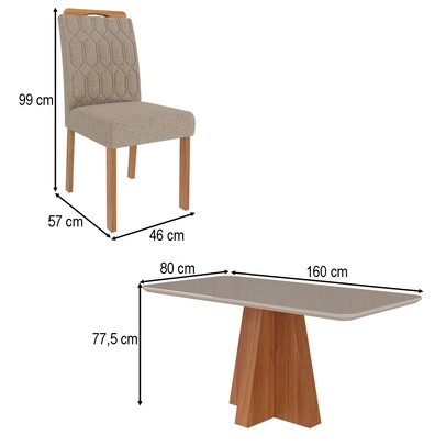 Mesa de Jantar 6 Lugares Maitê Paola com Vidro Cinamomo/Off White/Bege - Cimol
