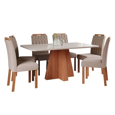 Mesa de Jantar 6 Lugares Maitê Paola com Vidro Cinamomo/Off White/Bege - Cimol