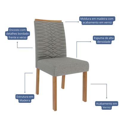 Mesa de Jantar 6 Lugares Valentina Clarice com Vidro Cinamomo/Off White/Grafite - Cimol