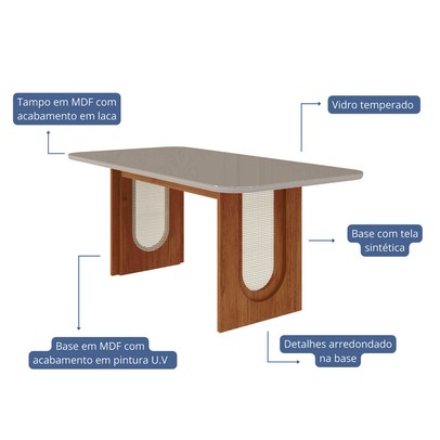 Mesa de Jantar 6 Lugares Valentina Fernanda com Vidro Cinamomo/Off White/Nude - Cimol