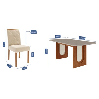 Mesa de Jantar 6 Lugares Valentina Fernanda com Vidro Cinamomo/Off White/Nude - Cimol
