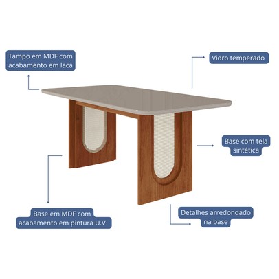 Mesa de Jantar 6 Lugares Valentina Juliana com Vidro Cinamomo/Off White/Joli - Cimol