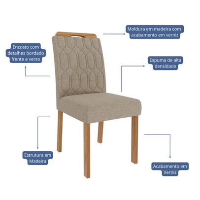 Mesa de Jantar 6 Lugares Valentina Paola com Vidro 180 Cm Cinamomo/Off White/Bege - Cimol