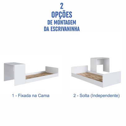 Cama Solterio Infanto Juvenil com Escrivaninha de Estudo Branco - Completa Móveis