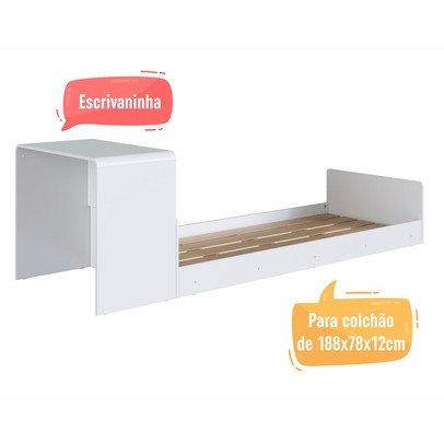 Cama Solterio Infanto Juvenil com Escrivaninha de Estudo Branco - Completa Móveis