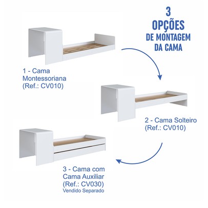 Cama Solterio Infanto Juvenil com Escrivaninha e Cama Auxiliar Branco - Completa Móveis
