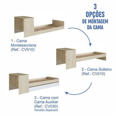 Cama Solterio Infanto Juvenil com Escrivaninha e Cama Auxiliar Carvalho/Branco - Completa Móveis