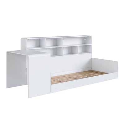 Cama Solterio Infanto Juvenil com Escrivaninha para Estudo e Estante Branco - Completa Móveis