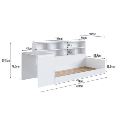 Cama Solterio Infanto Juvenil com Escrivaninha para Estudo e Estante Branco - Completa Móveis