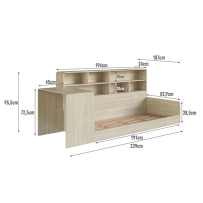 Cama Solterio Infanto Juvenil com Escrivaninha para Estudo e Estante Carvalho/Araguaia - Completa Móveis