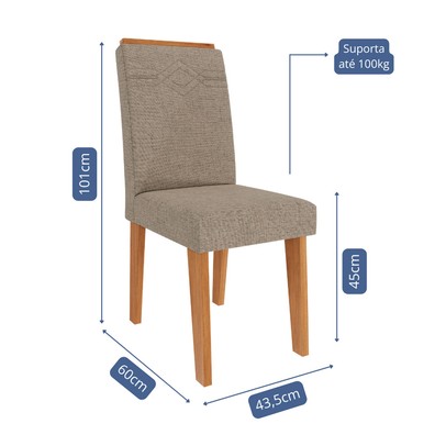 Cadeiras Kit 2 Cadeiras Tais 11058 Cinamomo/Linho Bege - Cimol