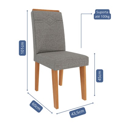 Cadeiras Kit 2 Cadeiras Tais 11058 Cinamomo/Linho Grafite- Cimol