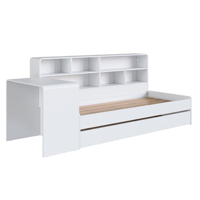 Cama Solteiro Infanto Juvenil com Escrivaninha para Estudo Estante e Cama Auxiliar Branco - Completa Móveis