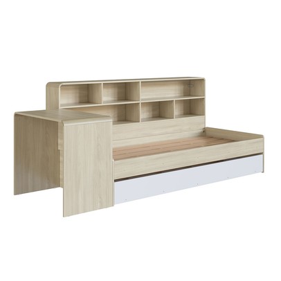 Cama Solteiro Infanto Juvenil com Escrivaninha para Estudo Estante e Cama Auxiliar Carvalho/Branco - Completa Móveis