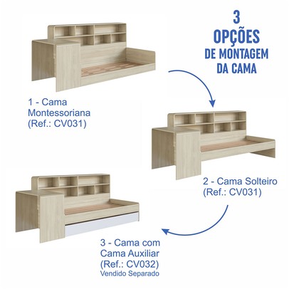 Cama Solteiro Infanto Juvenil com Escrivaninha para Estudo Estante e Cama Auxiliar Carvalho/Branco - Completa Móveis